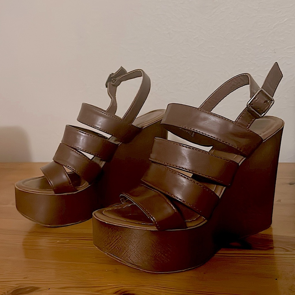 Brown Leather Wedges